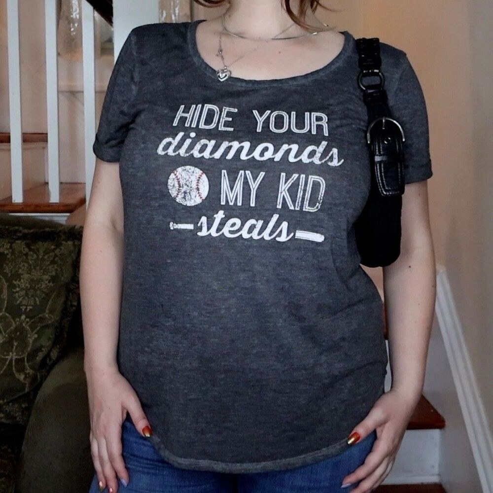Hide Your Diamonds, My Kid Steals Med Baseball Mom T Shirt Funny Little League